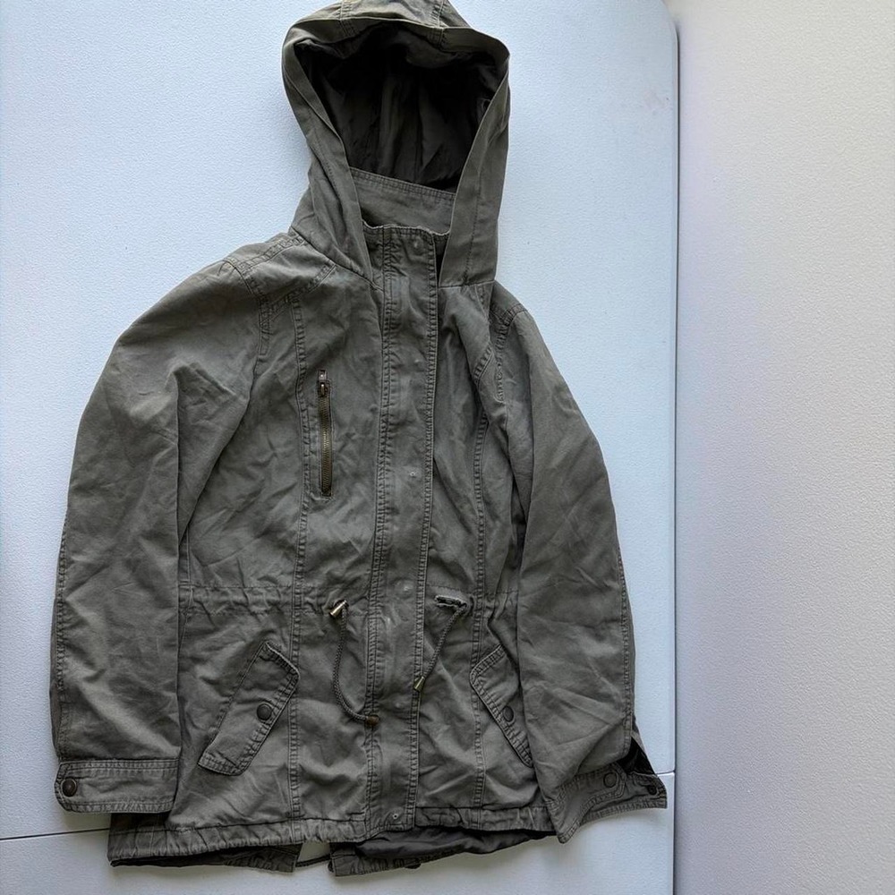 Vintage Miss London Khaki green hooded jacket with adjustable waist